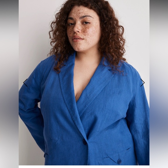 Madewell Womens Linen Office Double-Breasted Blazer
Color: bluestone Size XL new - Picture 2 of 11